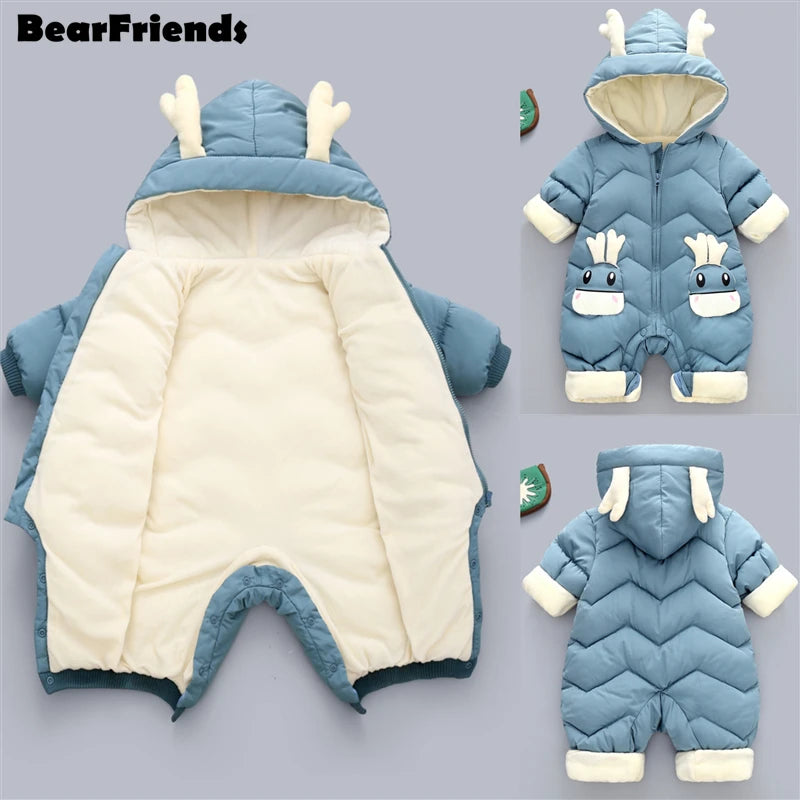 2025 New born Baby Girl clothes Winter Snowsuit Plus Velvet Thick Baby Boys Jumpsuit 0-3 Years Romper boy Overalls Toddler Coat