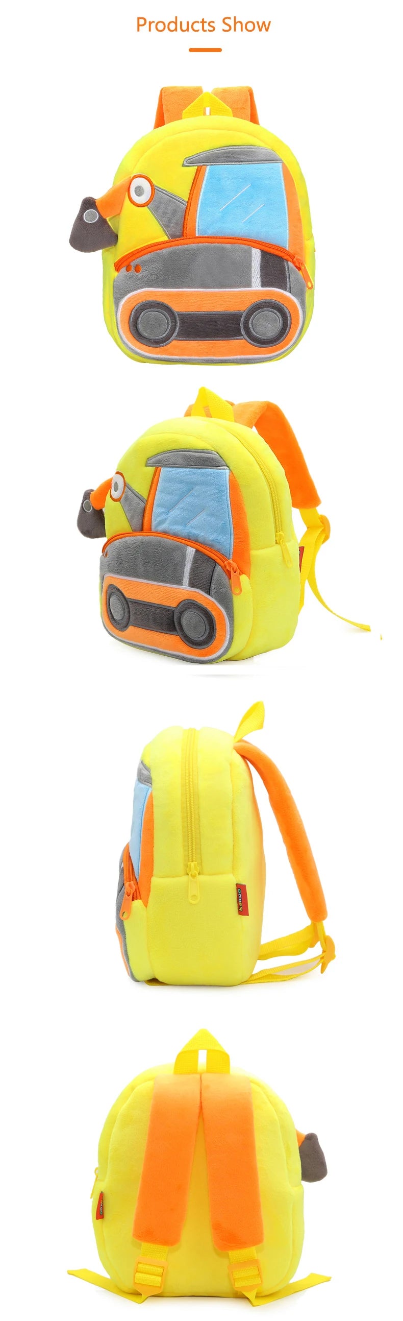 2-4 years old kids engineering backpack cartoon excavator backpack plush kids small school bag toy backpack