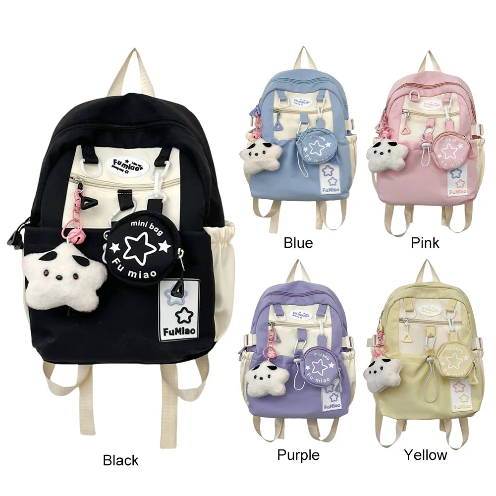 Sweet Cute Laptop Bag with Pendant College Backpack Fashion Middle School Bag for High School Students