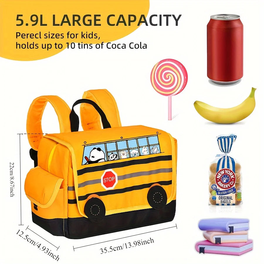 Student School Bag Cartoon School Bus Backpack Panda Driver Large Capacity Backpack Waterproof Adjustable Shoulder Strap Handbag