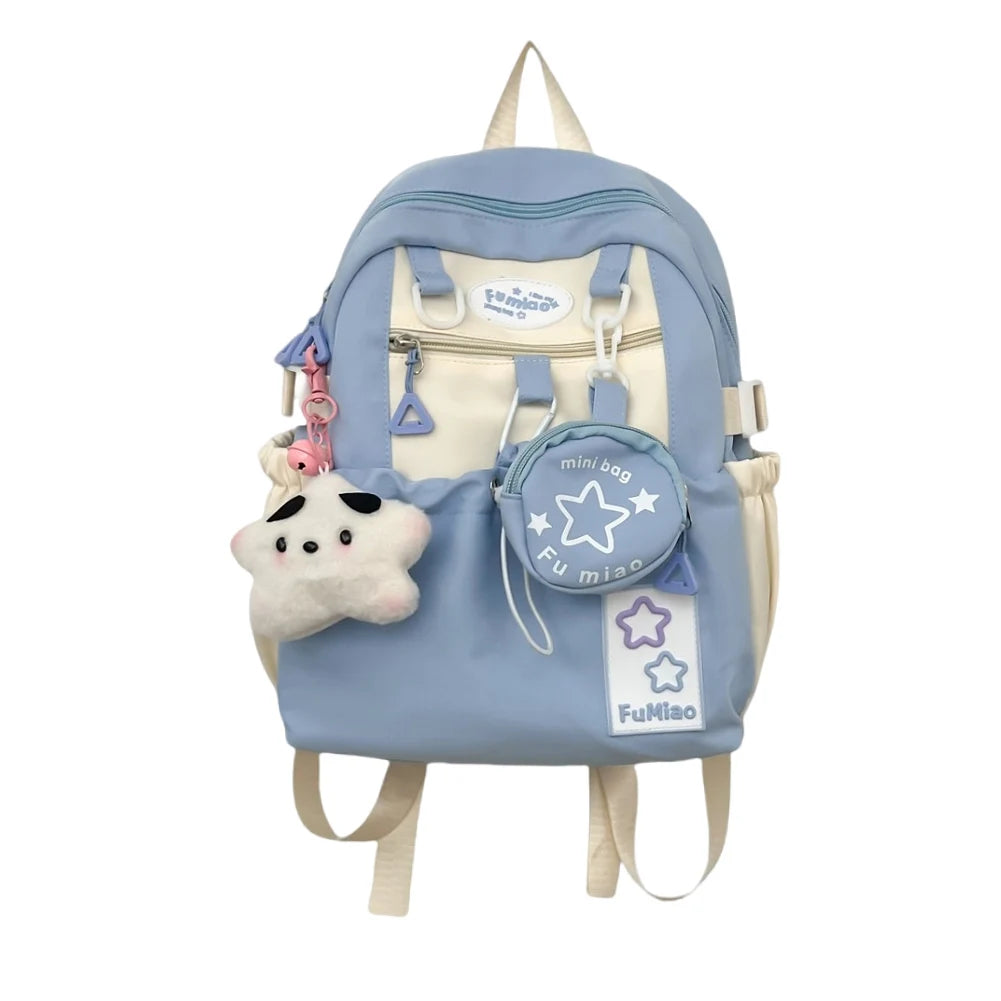 Sweet Cute Laptop Bag with Pendant College Backpack Fashion Middle School Bag for High School Students