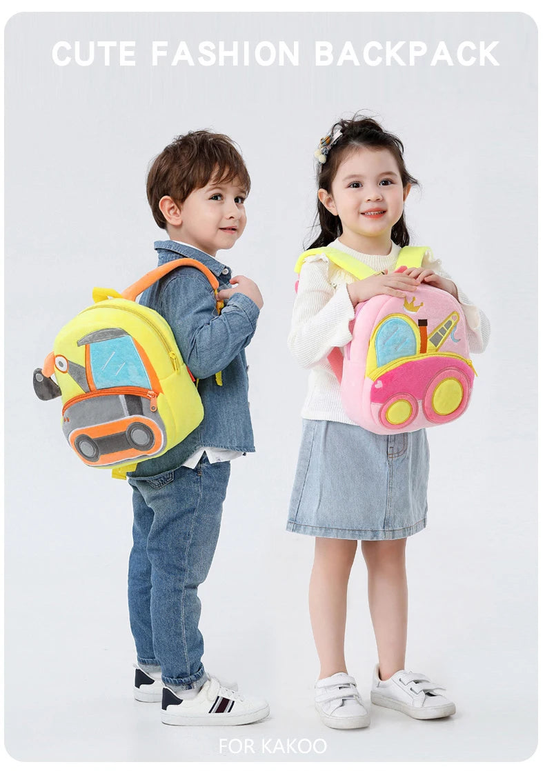 2-4 years old kids engineering backpack cartoon excavator backpack plush kids small school bag toy backpack