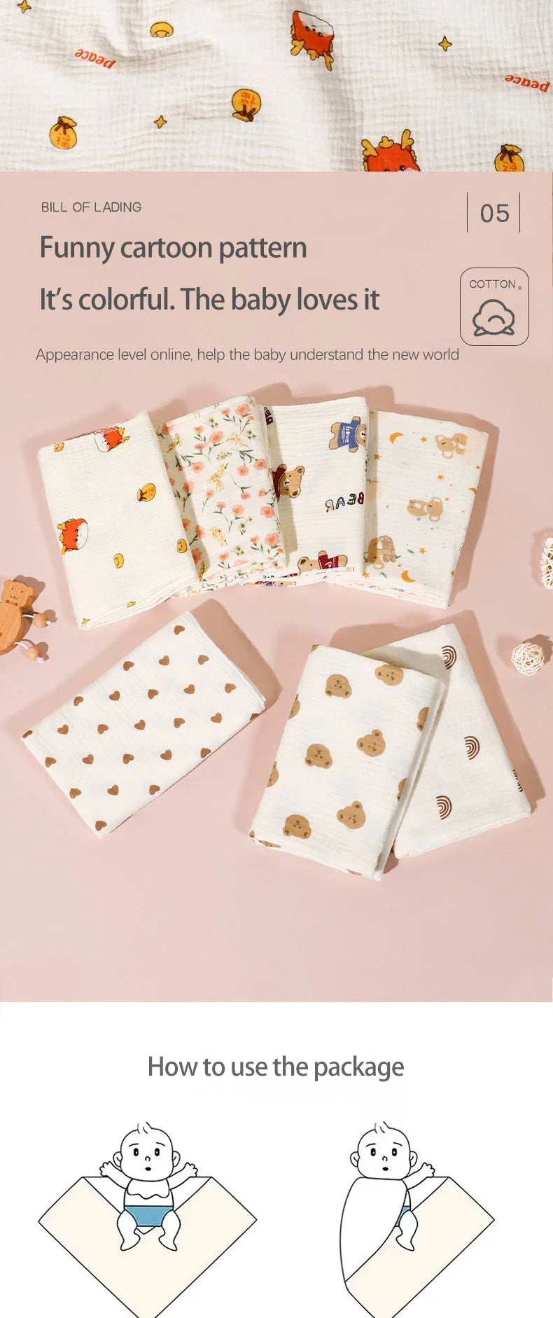 2Pc Cotton Muslin Blankets Baby Receiving Blanket for Newborn
