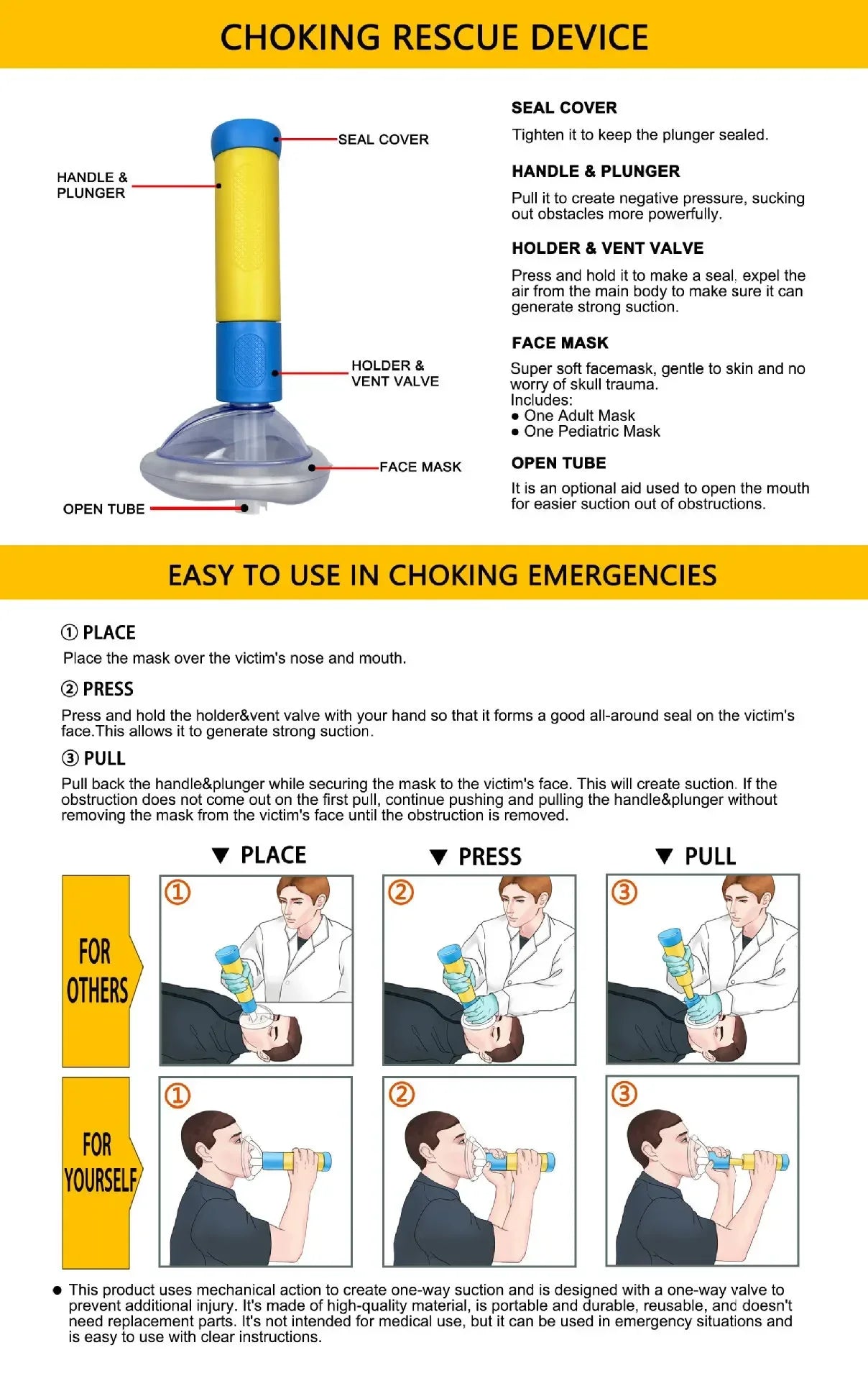Portable Upgrade First Aid Kit for Kids Adults Choking Emergency Life Saving Suction