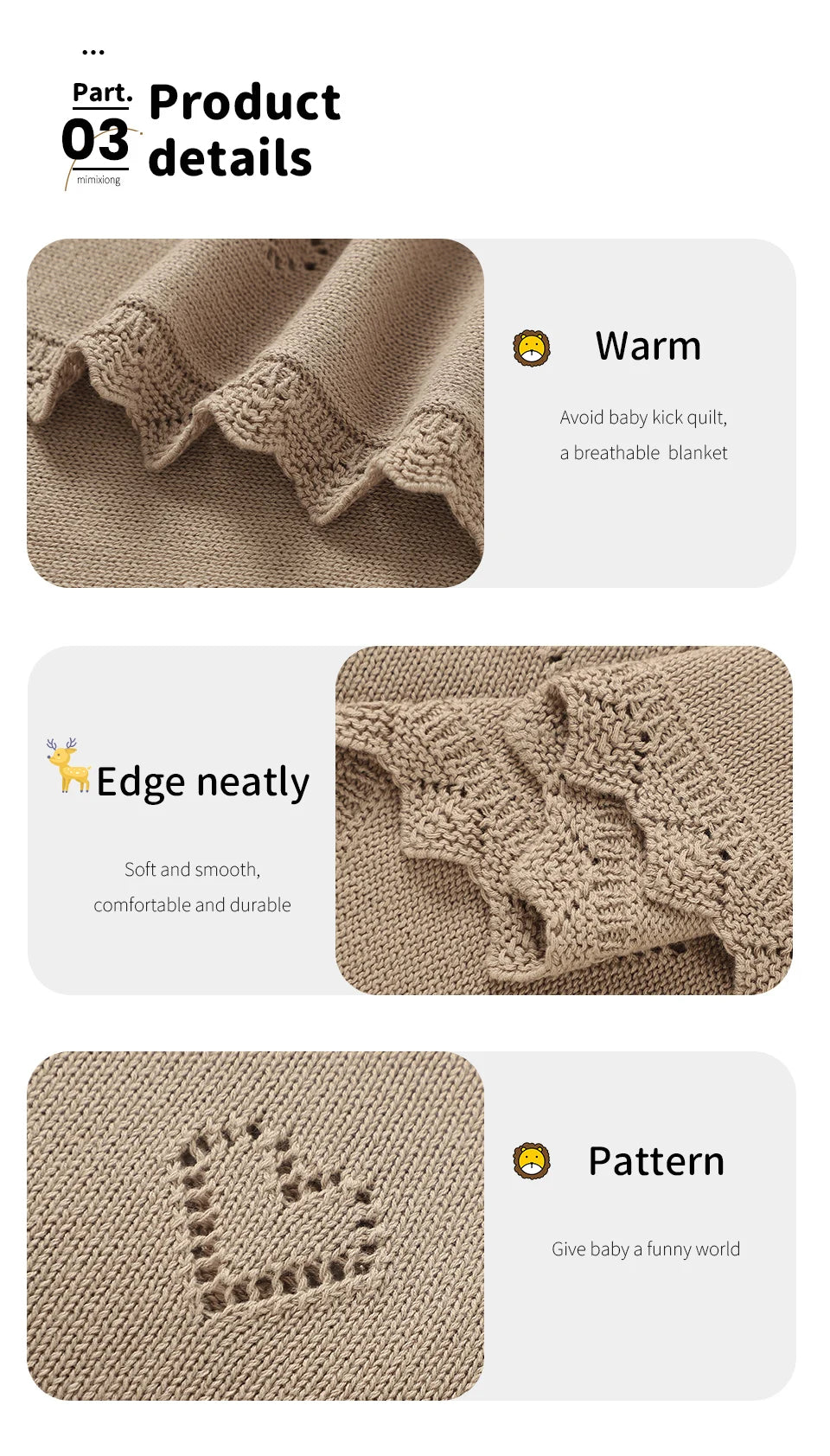 Baby Swaddle Blanket Cotton 100*80cm Soft Knitted Newborn Boys Girls