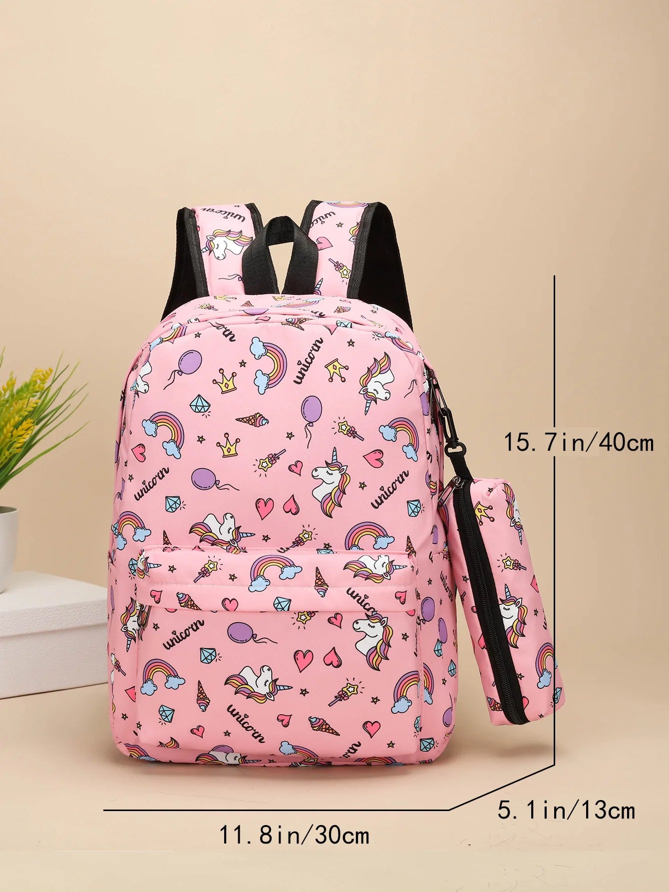 Middle school backpack unicorn children's backpack crossbody bag pen bag three-piece backpack
