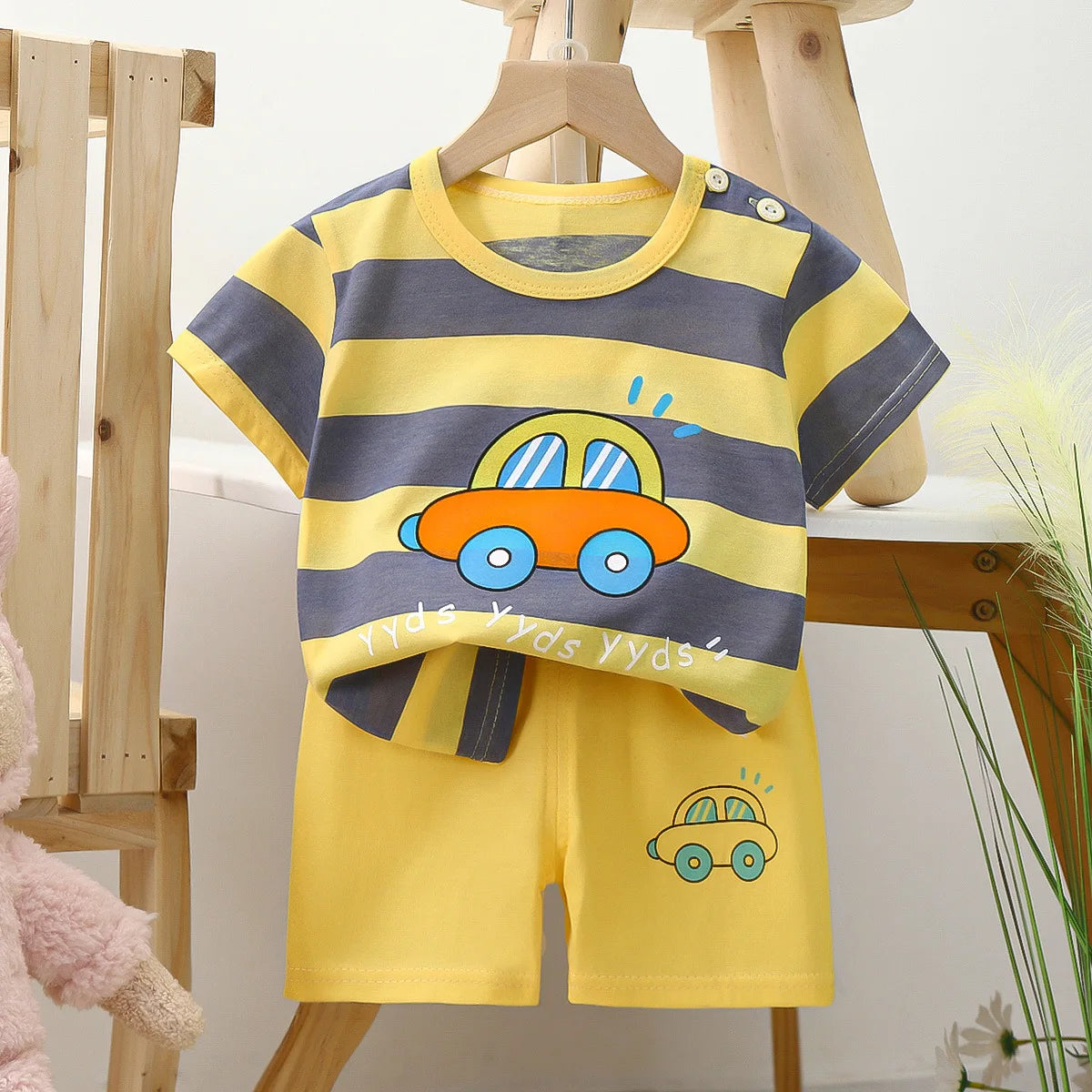Summer cartoon T-shirt Shorts Children's boys Set Cotton