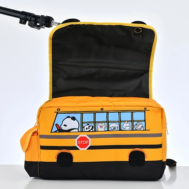 Student School Bag Cartoon School Bus Backpack Panda Driver Large Capacity Backpack Waterproof Adjustable Shoulder Strap Handbag