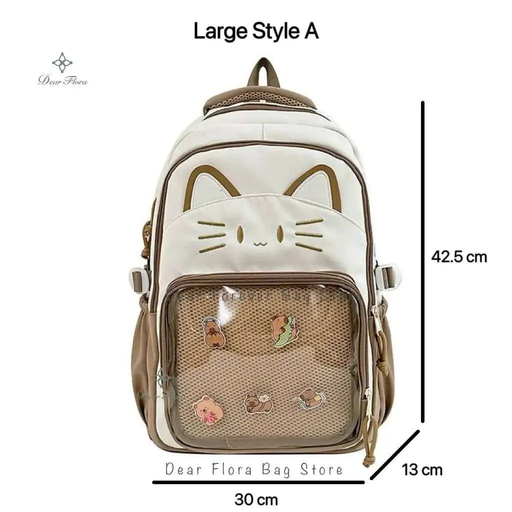 Cute Cat Ita Backpacks Large Capacity Knapsack Casual Girl Transparent DIY Display Rucksack Cartoon Trendy Travel Schoolbags