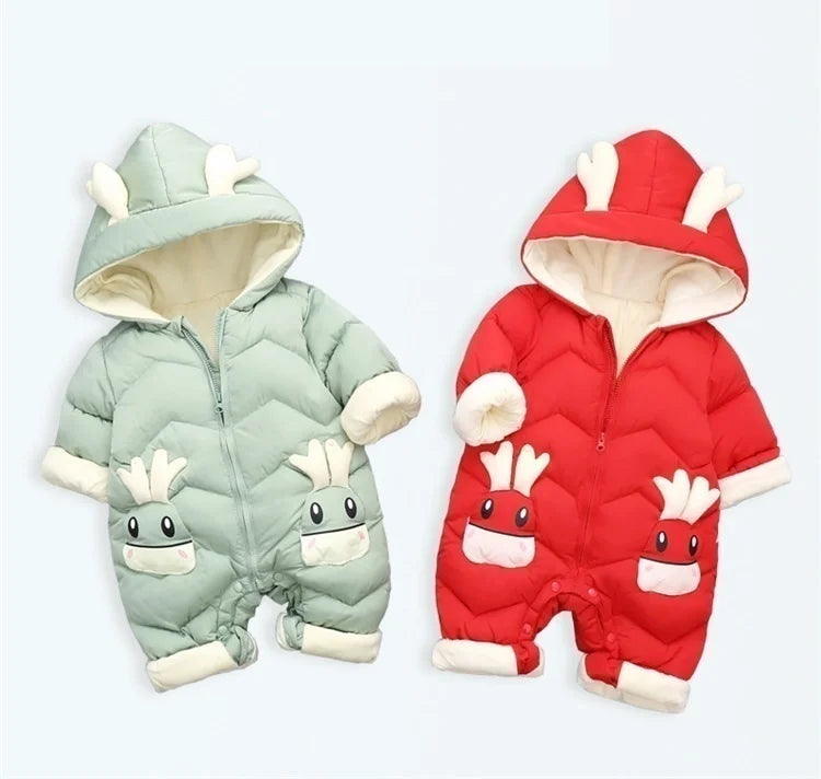 2025 New born Baby Girl clothes Winter Snowsuit Plus Velvet Thick Baby Boys Jumpsuit 0-3 Years Romper boy Overalls Toddler Coat