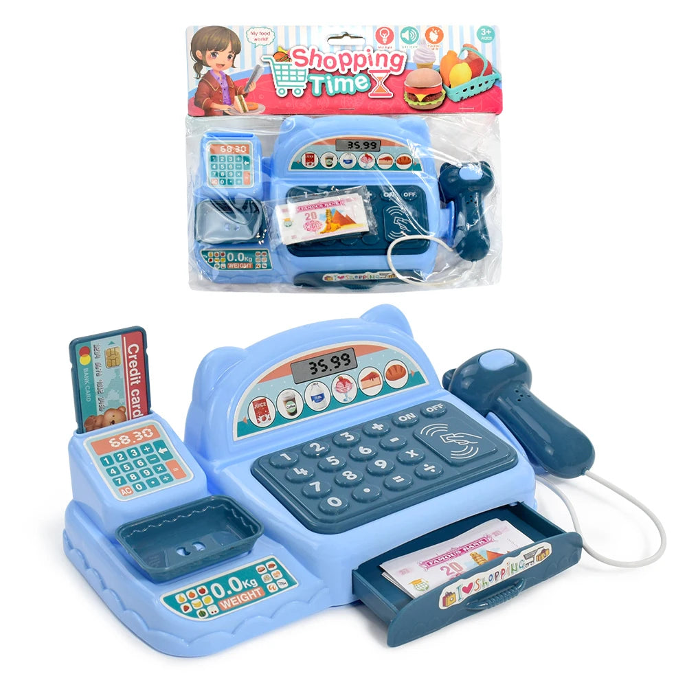 Children's Mini Cash Register With Scanner Montessori Supermarket Play House Game Lights Sound Kids Toys Boy Girl Birthday Gift