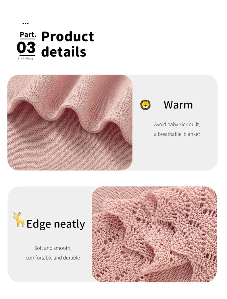 Cotton Baby Blanket Knit Newborn Boys Girls Bedding Quilt Fashion Hollow Out Solid 90*70CM Toddler Swaddle Wrap Super Soft Plaid