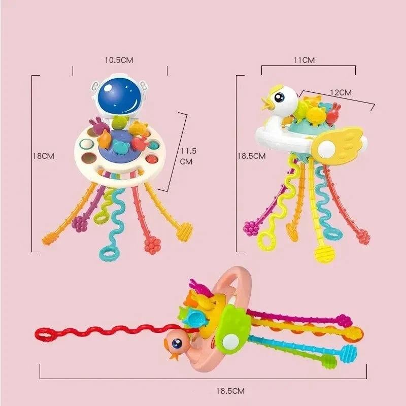 Cartoon Duck Astronaut Pull String Montessori Activity Development Silicone