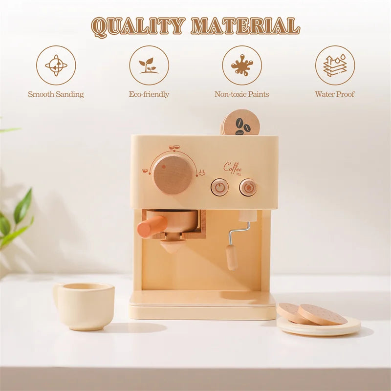 Kids Wooden Montessori Toy Set Children Coffee Machine