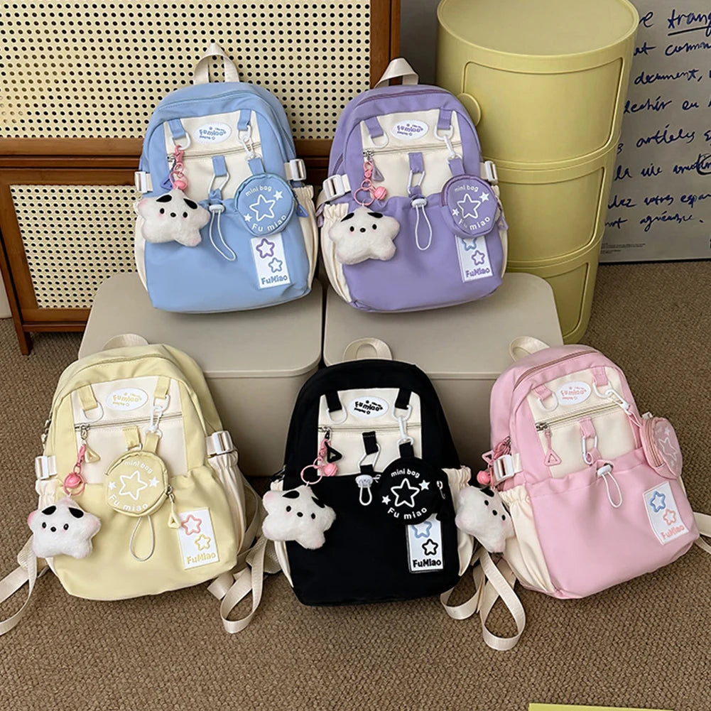 Sweet Cute Laptop Bag with Pendant College Backpack Fashion Middle School Bag for High School Students