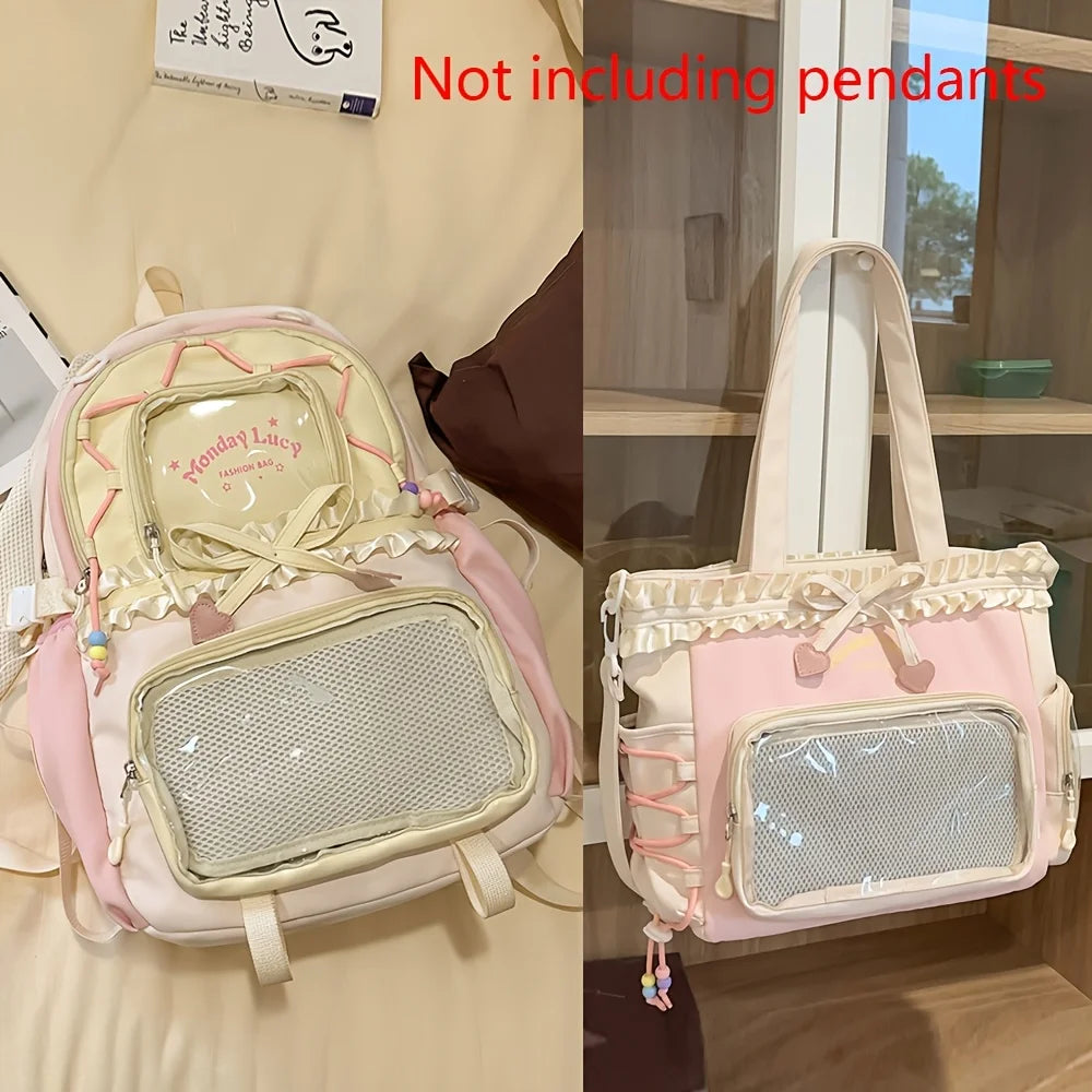Bag Set Two-Piece Pain Bag Back to School Season Back to School Season Backpack Lace Lightweight Cute Backpack