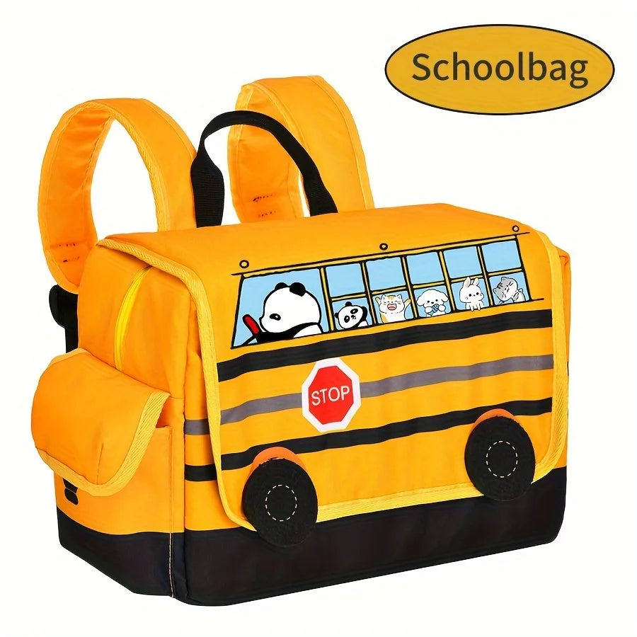 Student School Bag Cartoon School Bus Backpack Panda Driver Large Capacity Backpack Waterproof Adjustable Shoulder Strap Handbag