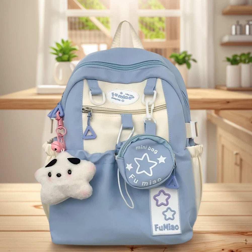 Sweet Cute Laptop Bag with Pendant College Backpack Fashion Middle School Bag for High School Students