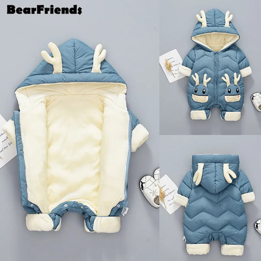 2025 New born Baby Girl clothes Winter Snowsuit Plus Velvet Thick Baby Boys Jumpsuit 0-3 Years Romper boy Overalls Toddler Coat