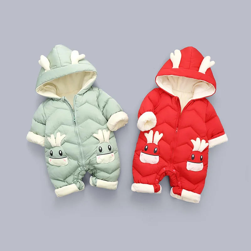 2025 New born Baby Girl clothes Winter Snowsuit Plus Velvet Thick Baby Boys Jumpsuit 0-3 Years Romper boy Overalls Toddler Coat