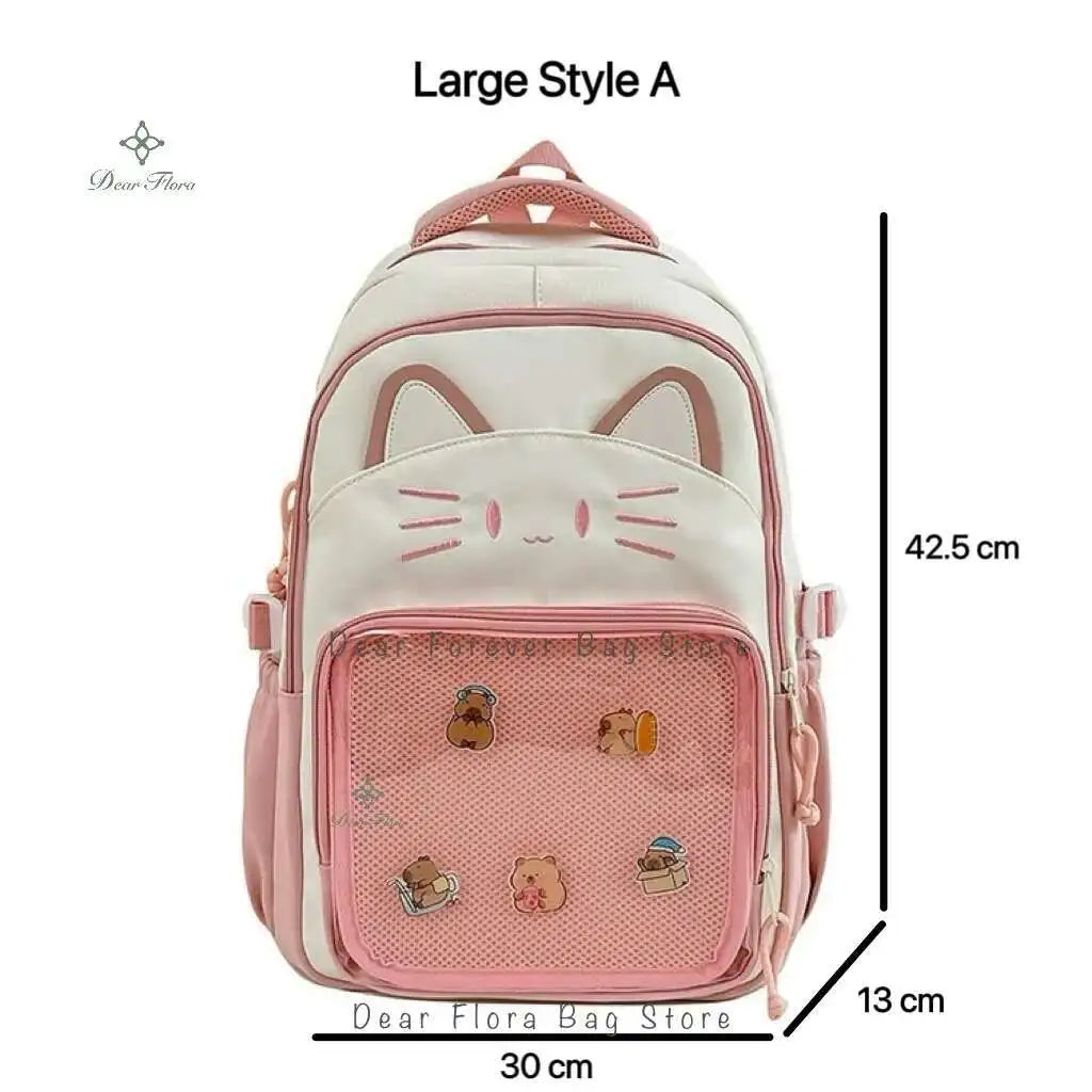 Cute Cat Ita Backpacks Large Capacity Knapsack Casual Girl Transparent DIY Display Rucksack Cartoon Trendy Travel Schoolbags
