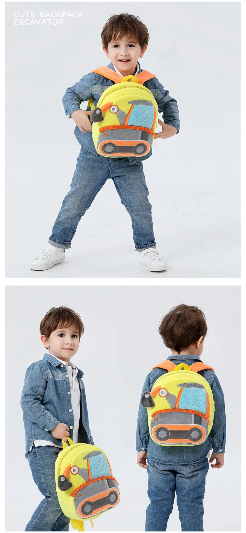 2-4 years old kids engineering backpack cartoon excavator backpack plush kids small school bag toy backpack