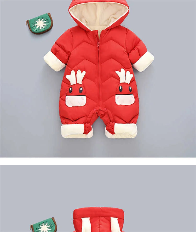 2025 New born Baby Girl clothes Winter Snowsuit Plus Velvet Thick Baby Boys Jumpsuit 0-3 Years Romper boy Overalls Toddler Coat