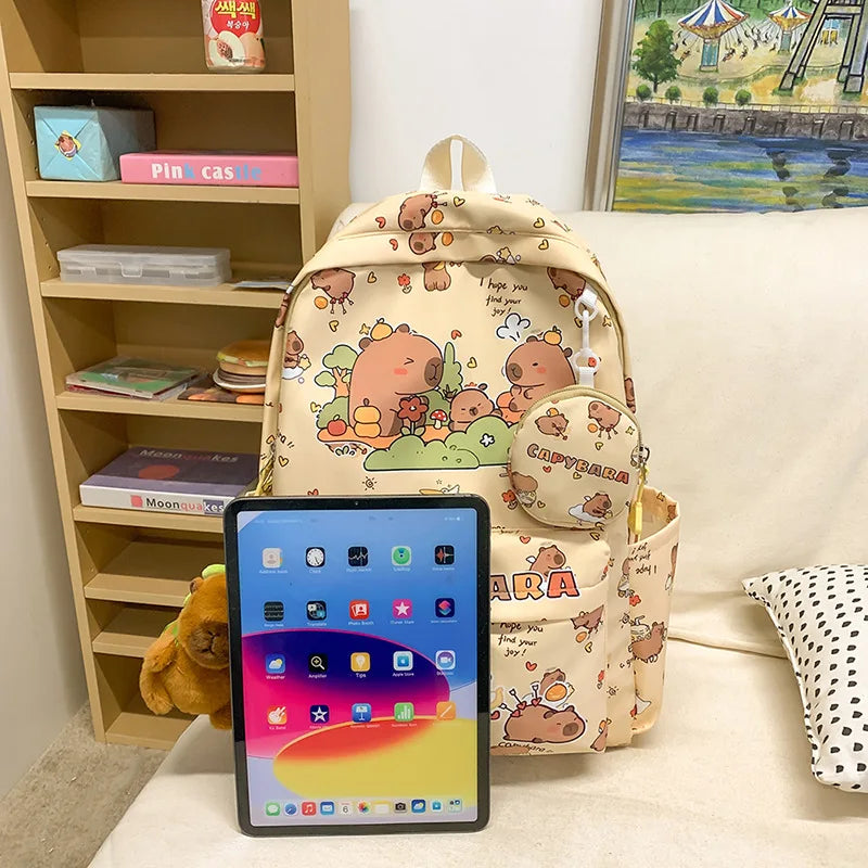 Cute Capybara Backpack for Girls Boys Student Teenager Children's Rucksack Women Cute Casual School Bags Kids Birthday Gift Toy
