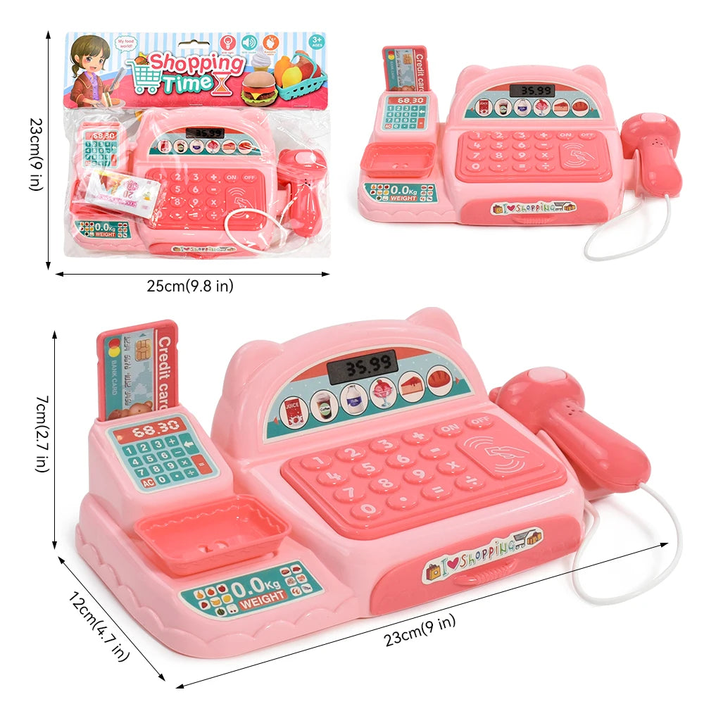Children's Mini Cash Register With Scanner Montessori Supermarket Play House Game Lights Sound Kids Toys Boy Girl Birthday Gift