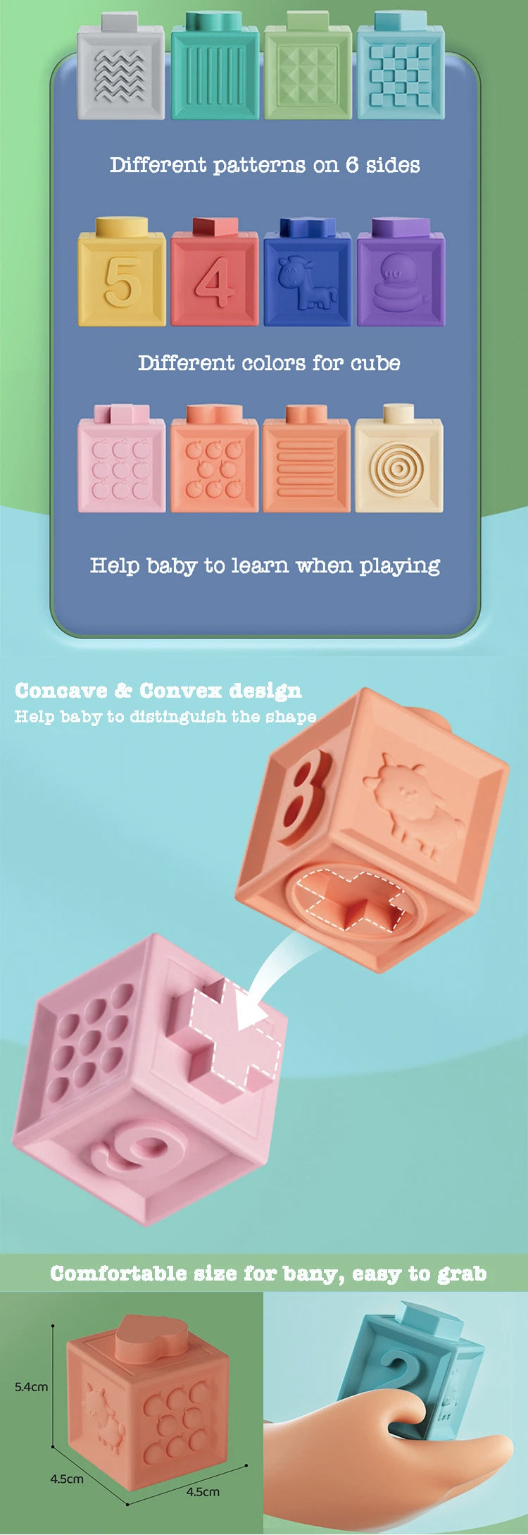 Montessori Baby Kids Toy Baby Blocks Touch Toys Soft Cubes For Children