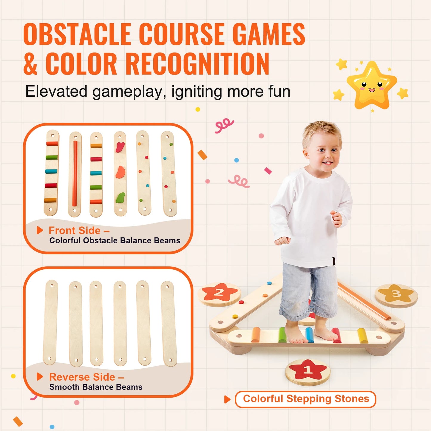 6 PCS Balance Beam Stepping Stones Indoor Outdoor Wooden