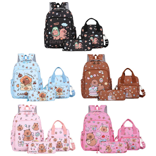 3Pcs Stylish Capybara Rucksack Wear Resist Adorable Capybara Daypack Large Capacity Casual Nylon Bookbag Shopping Work Backpack