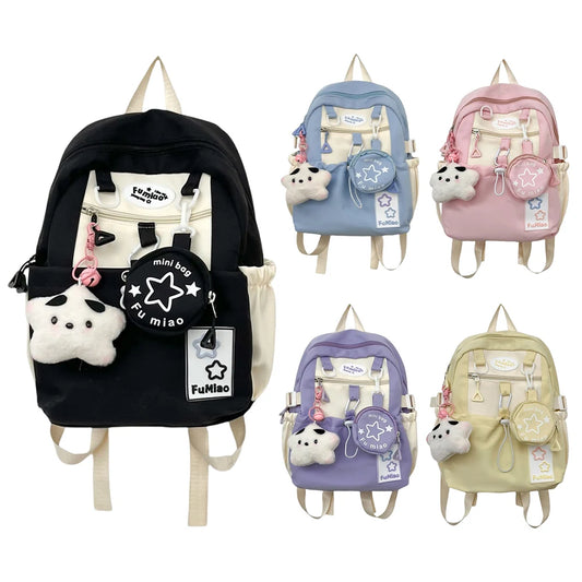 Sweet Cute Laptop Bag with Pendant College Backpack Fashion Middle School Bag for High School Students