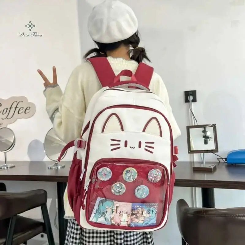 Cute Cat Ita Backpacks Large Capacity Knapsack Casual Girl Transparent DIY Display Rucksack Cartoon Trendy Travel Schoolbags