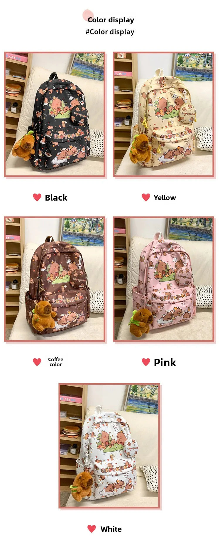 Cute Capybara Backpack for Girls Boys Student Teenager Children's Rucksack Women Cute Casual School Bags Kids Birthday Gift Toy