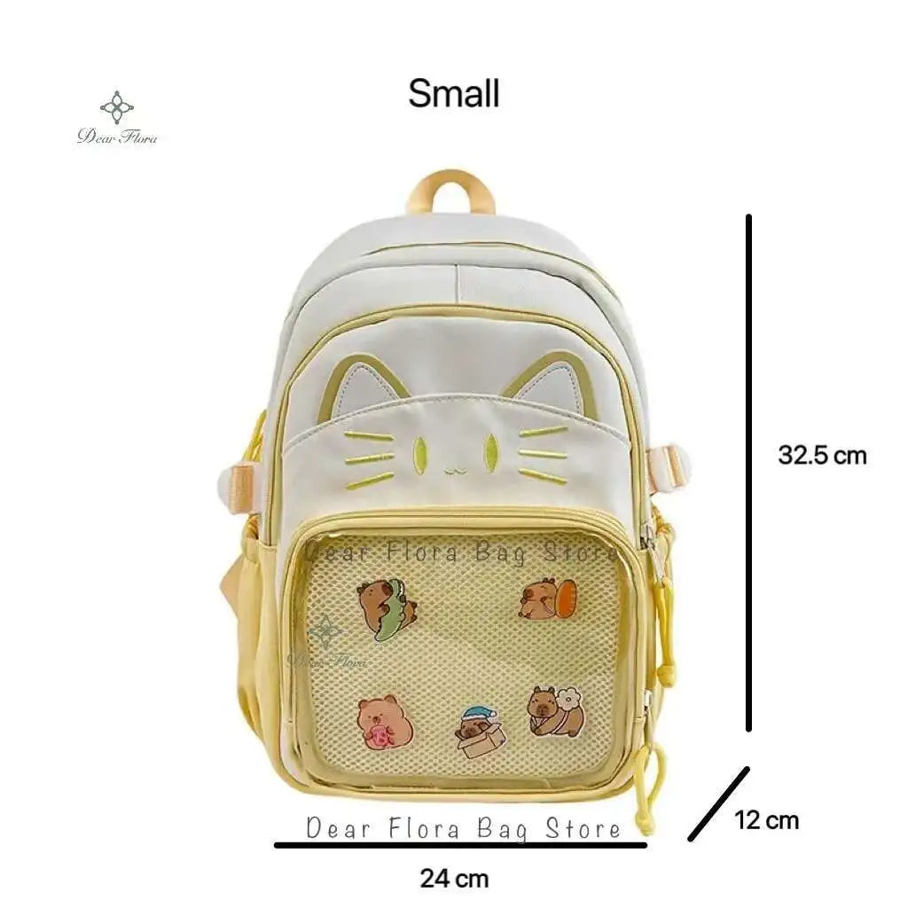 Cute Cat Ita Backpacks Large Capacity Knapsack Casual Girl Transparent DIY Display Rucksack Cartoon Trendy Travel Schoolbags