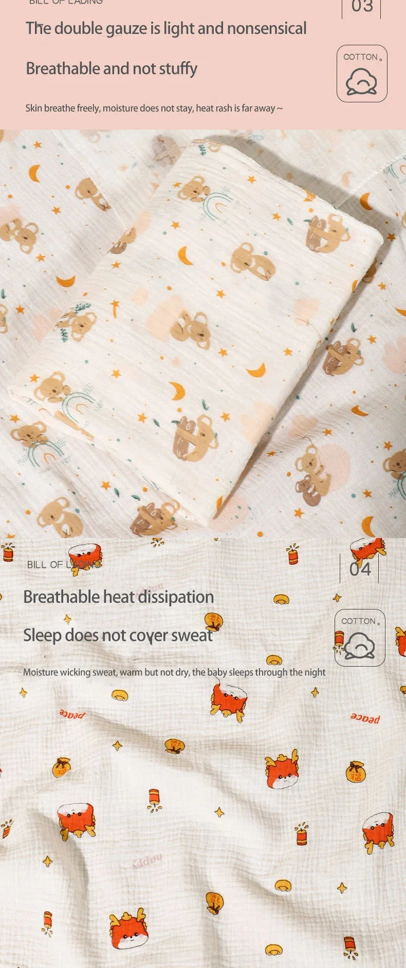 2Pc Cotton Muslin Blankets Baby Receiving Blanket for Newborn
