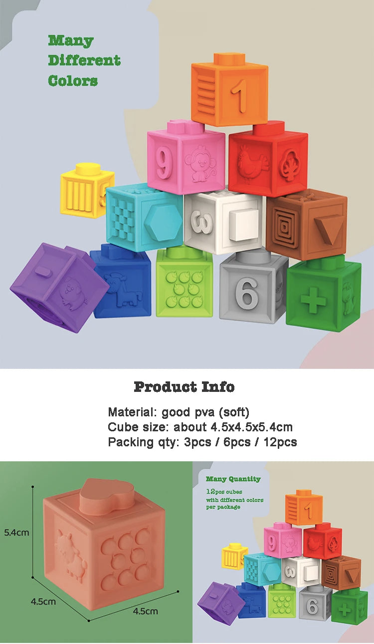 Montessori Baby Kids Toy Baby Blocks Touch Toys Soft Cubes For Children
