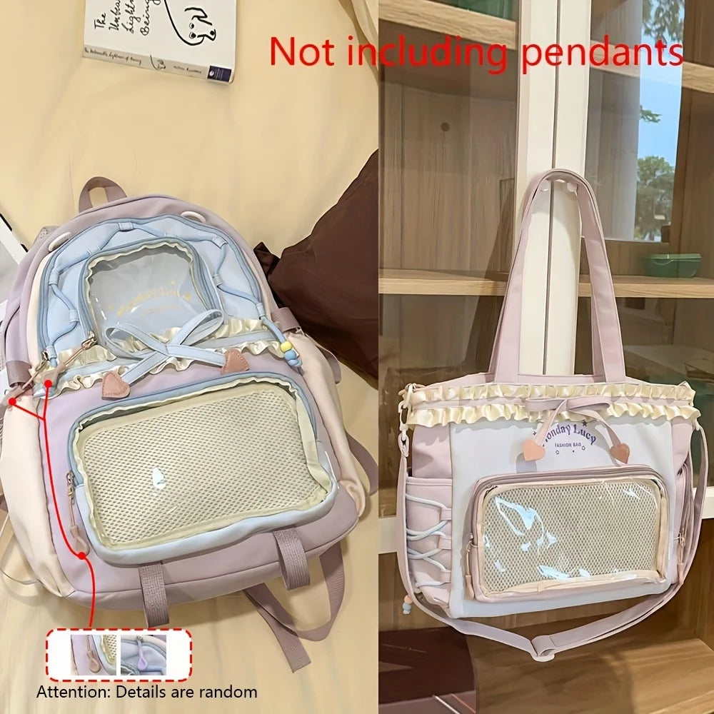 Bag Set Two-Piece Pain Bag Back to School Season Back to School Season Backpack Lace Lightweight Cute Backpack