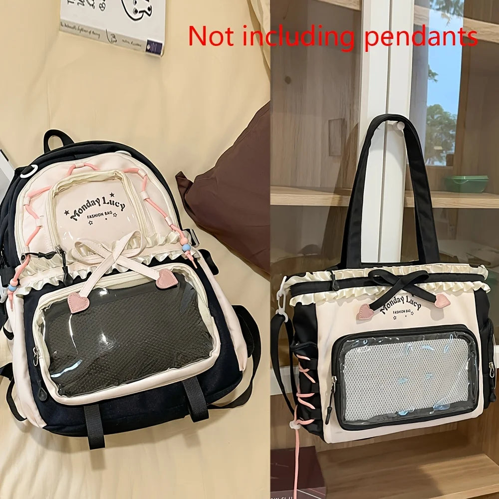 Bag Set Two-Piece Pain Bag Back to School Season Back to School Season Backpack Lace Lightweight Cute Backpack