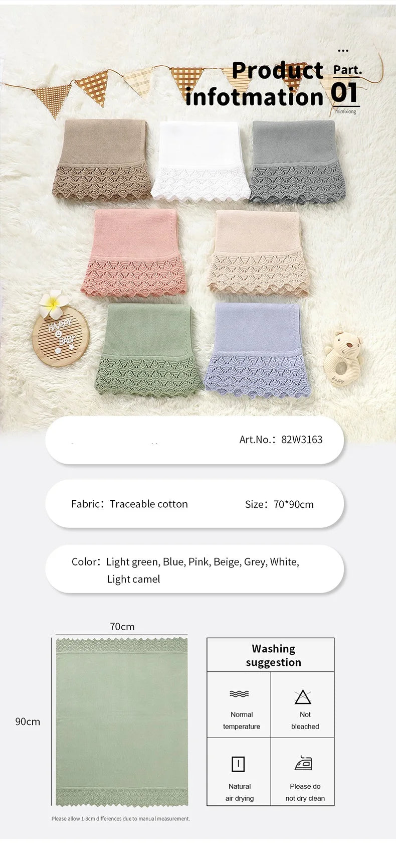 Cotton Baby Blanket Knit Newborn Boys Girls Bedding Quilt Fashion Hollow Out Solid 90*70CM Toddler Swaddle Wrap Super Soft Plaid
