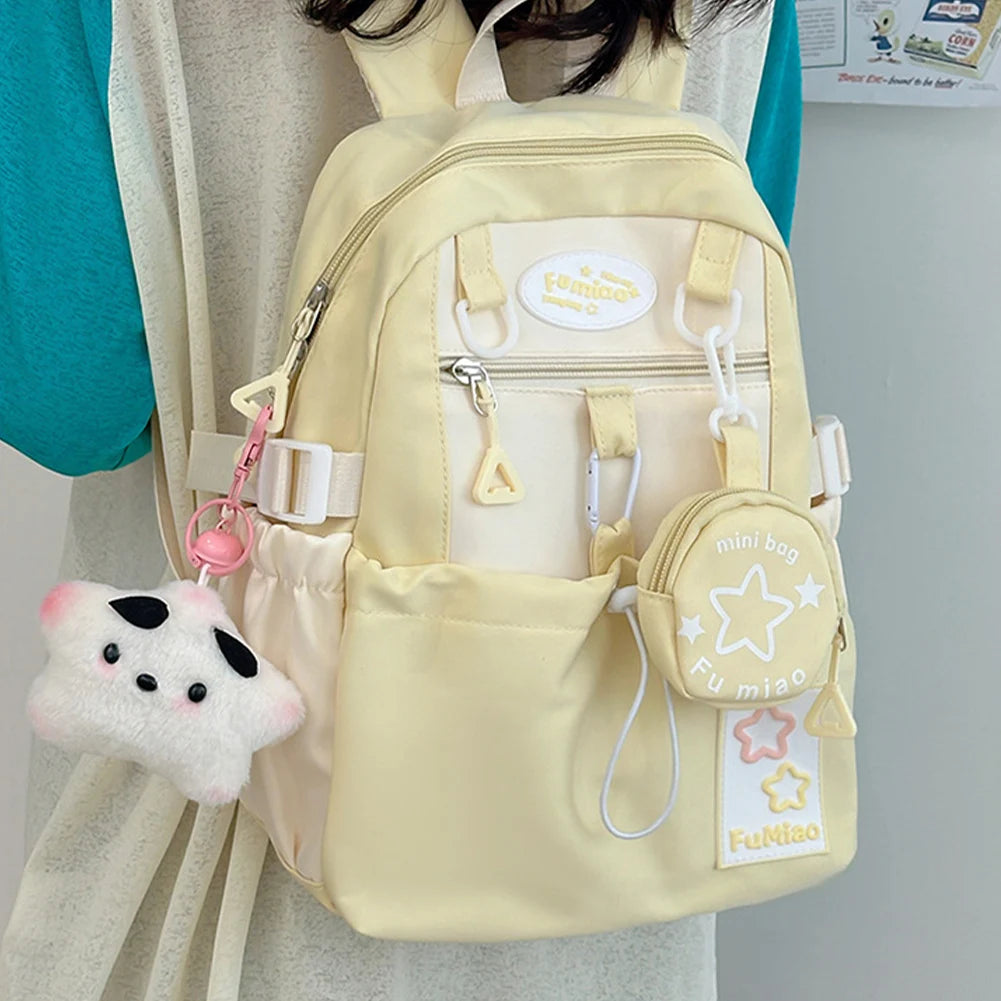 Sweet Cute Laptop Bag with Pendant College Backpack Fashion Middle School Bag for High School Students