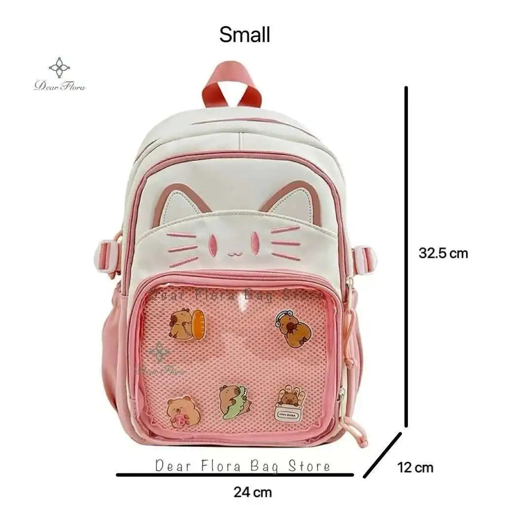 Cute Cat Ita Backpacks Large Capacity Knapsack Casual Girl Transparent DIY Display Rucksack Cartoon Trendy Travel Schoolbags