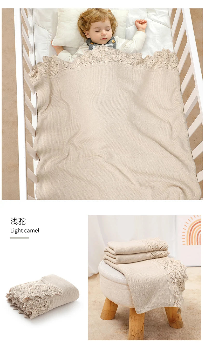 Cotton Baby Blanket Knit Newborn Boys Girls Bedding Quilt Fashion Hollow Out Solid 90*70CM Toddler Swaddle Wrap Super Soft Plaid