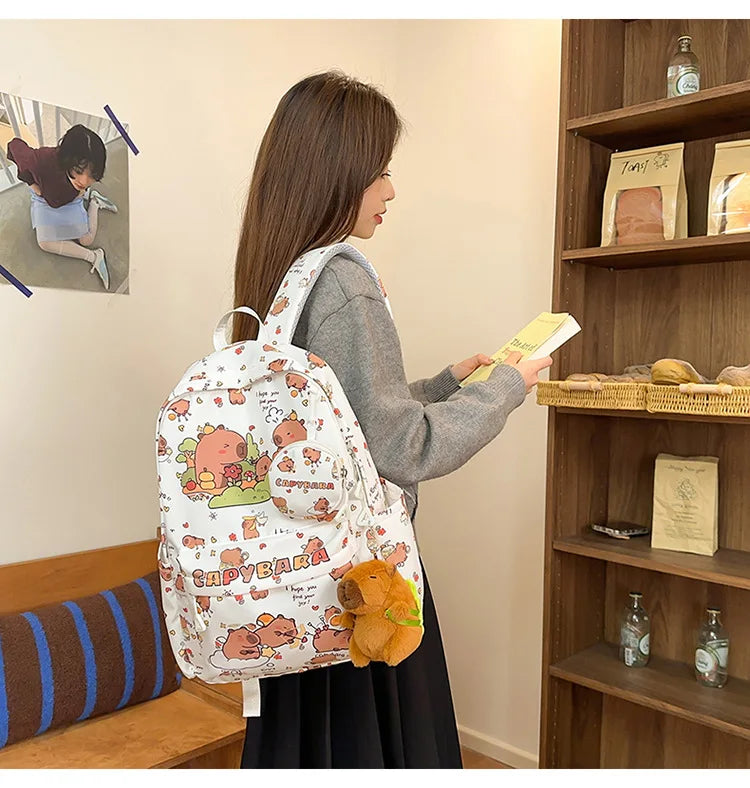 Cute Capybara Backpack for Girls Boys Student Teenager Children's Rucksack Women Cute Casual School Bags Kids Birthday Gift Toy