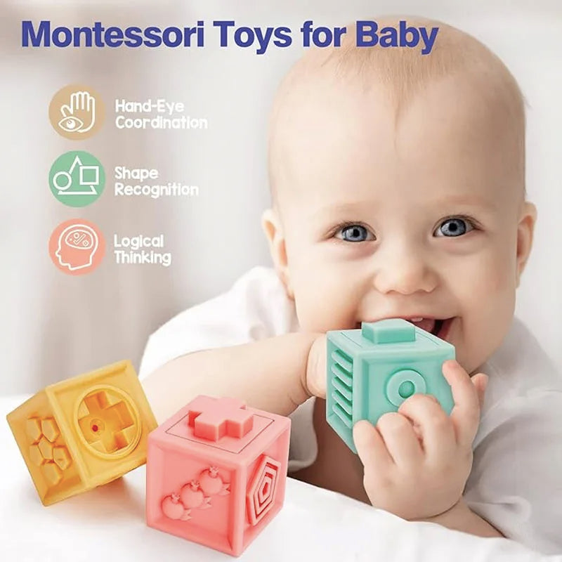 Montessori Baby Kids Toy Baby Blocks Touch Toys Soft Cubes For Children
