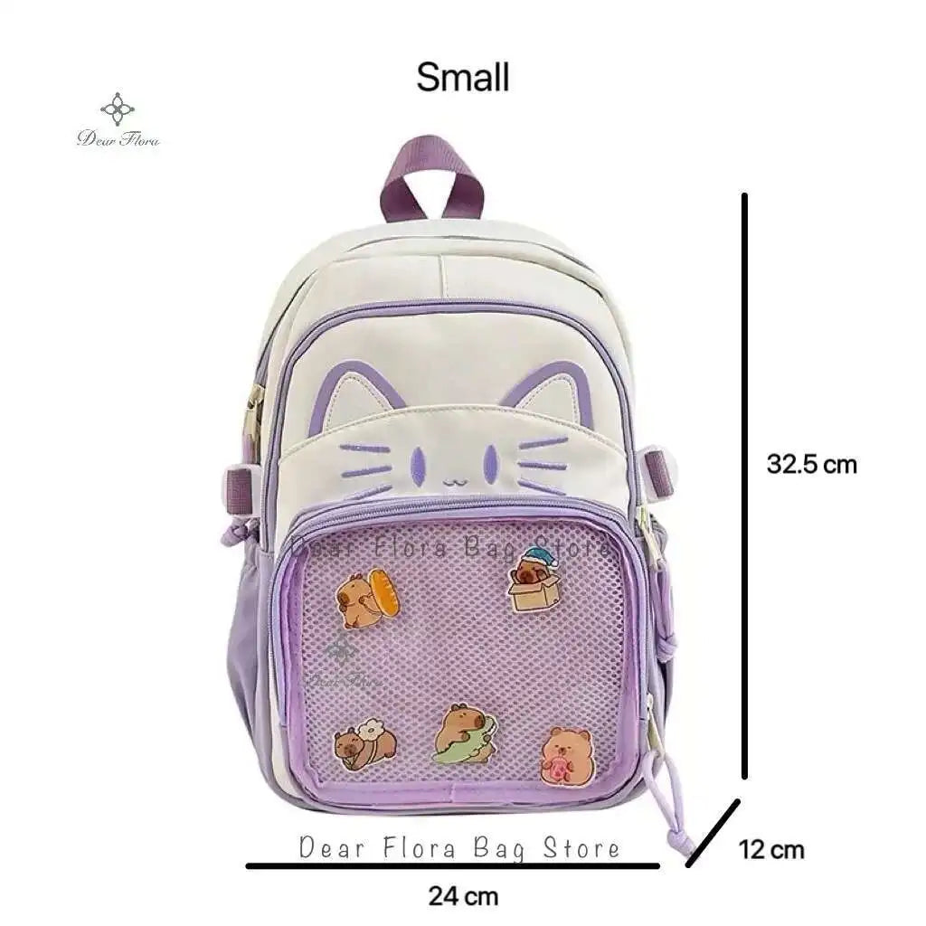 Cute Cat Ita Backpacks Large Capacity Knapsack Casual Girl Transparent DIY Display Rucksack Cartoon Trendy Travel Schoolbags