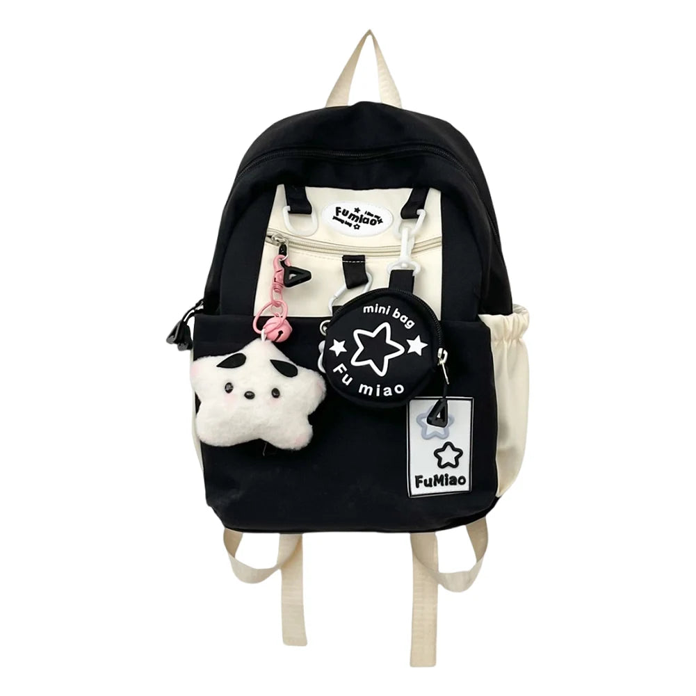 Sweet Cute Laptop Bag with Pendant College Backpack Fashion Middle School Bag for High School Students