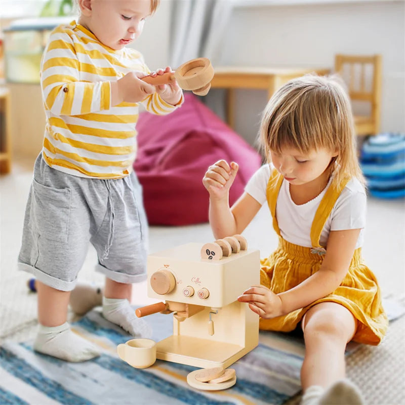 Kids Wooden Montessori Toy Set Children Coffee Machine