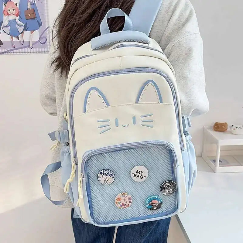 Cute Cat Ita Backpacks Large Capacity Knapsack Casual Girl Transparent DIY Display Rucksack Cartoon Trendy Travel Schoolbags
